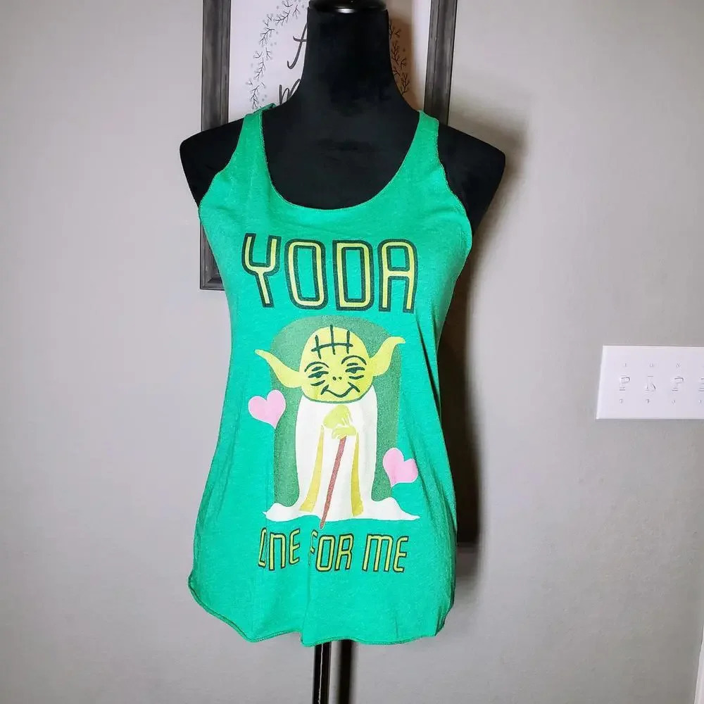 Star Wars Lucas Film Yoda Green Racerback Tank Top Women's Size Small